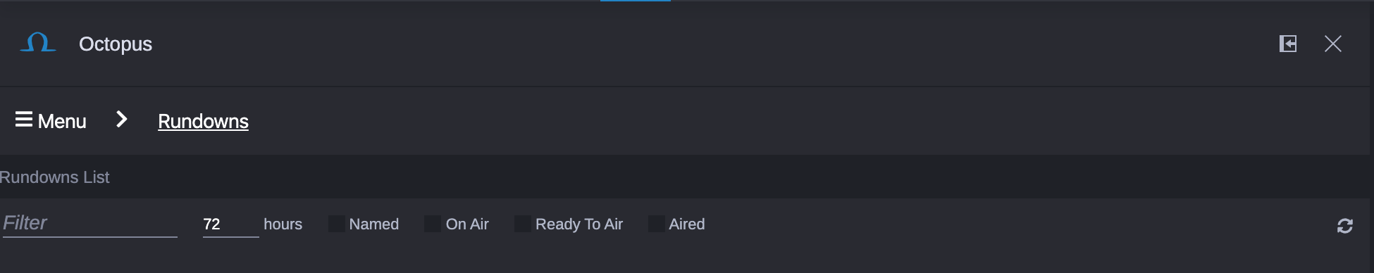 Rundowns List Toolbar